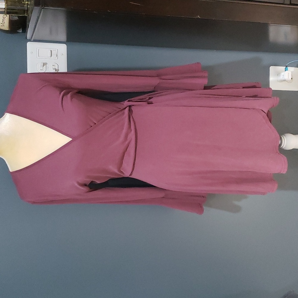 She + Sky Women's Cotton & Modal Long Sleeve V-Neck Knee Length Dress Sz L